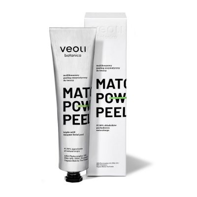 Veoli botanica Matcha Power Peel tubus és doboz fehér háttéren, letisztult packshot nézetben.