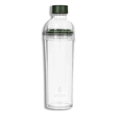 Műanyag Matcha Shaker – 400 ml átlátszó palack zöld tetővel, beépített betéttel és MOYA logóval