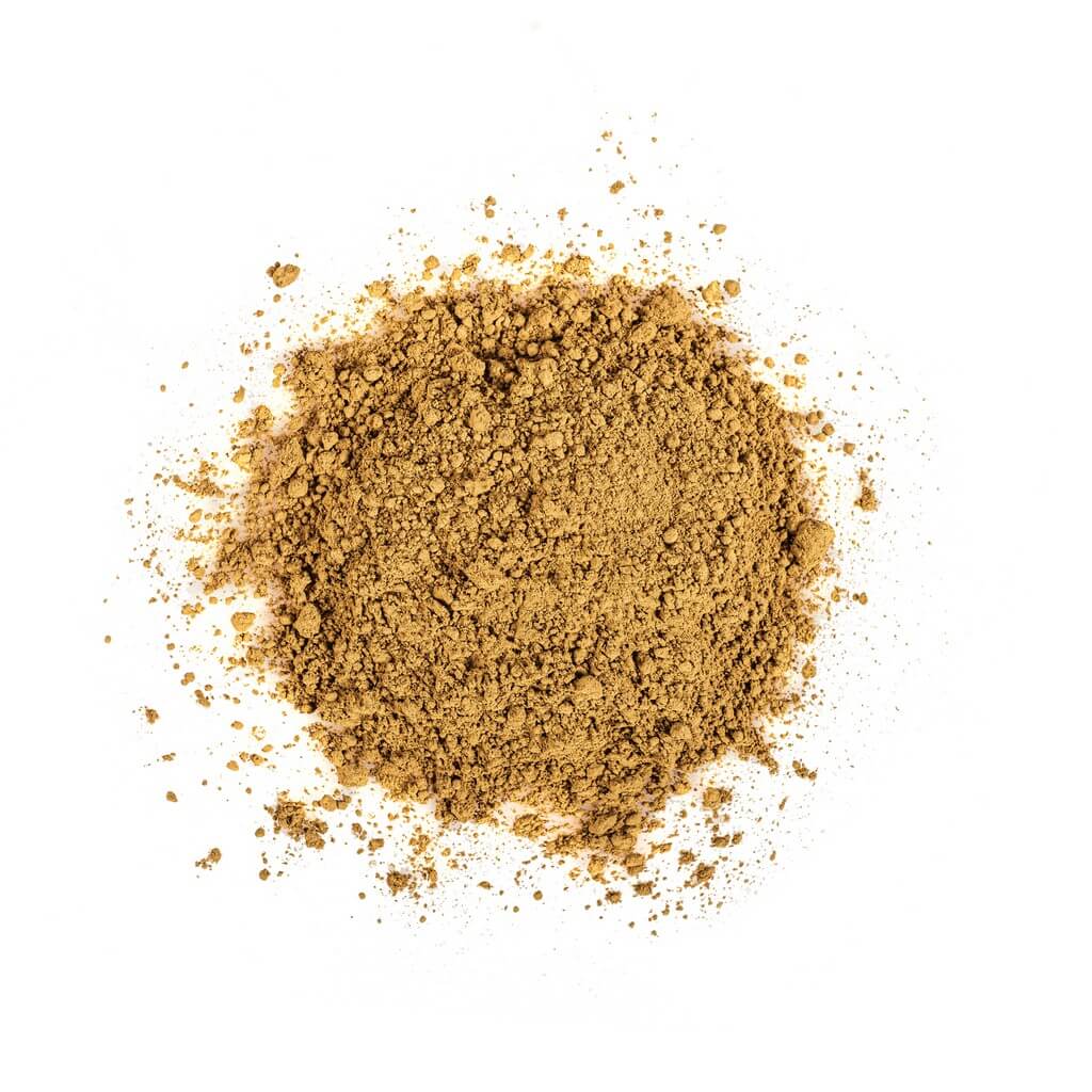 Moya Organikus Hojicha Por porhalom felülnézetből fehér háttéren, morzsás textúrával
