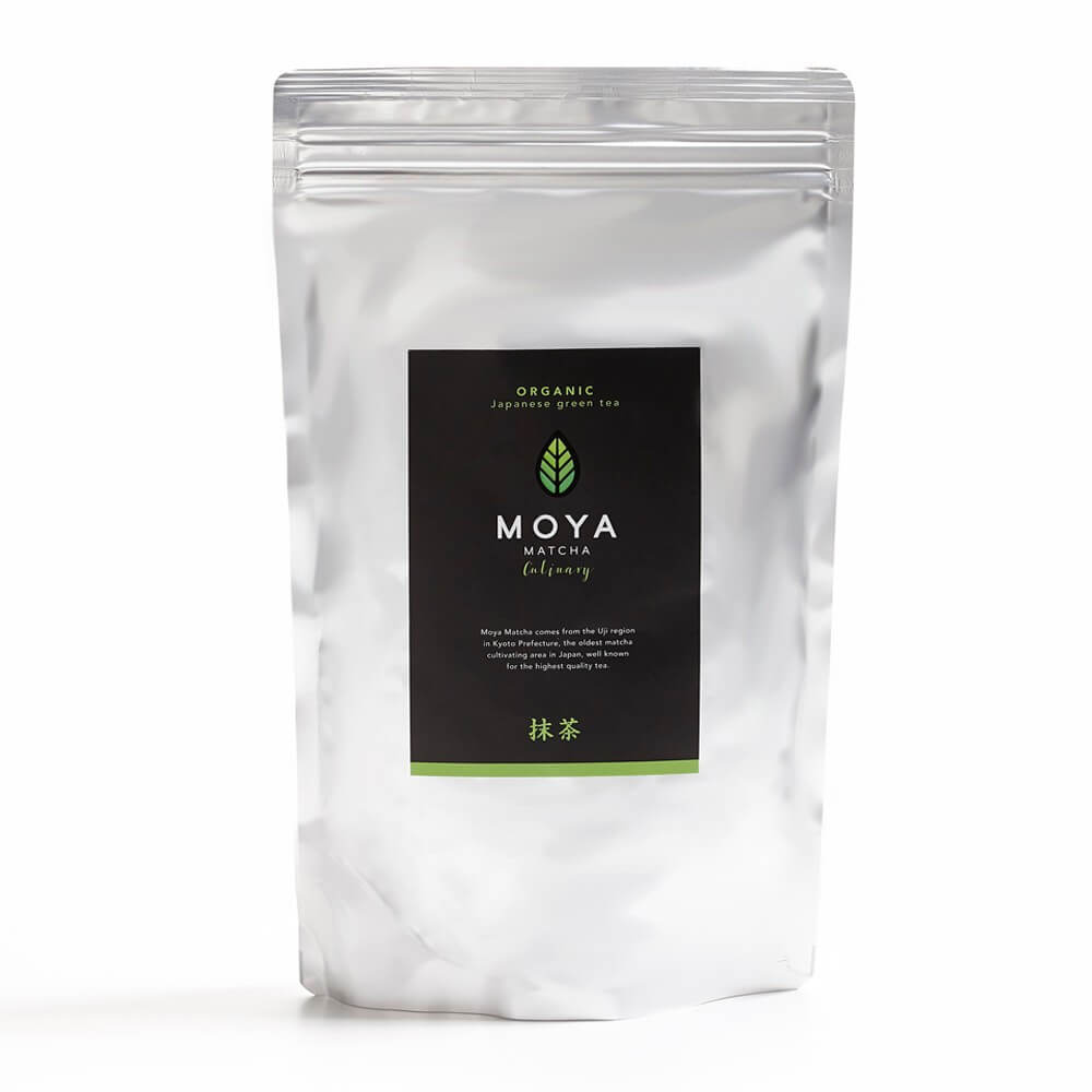 Moya Culinary Organikus Japán Matcha Tea 250 g fekete doboza, elölnézetben